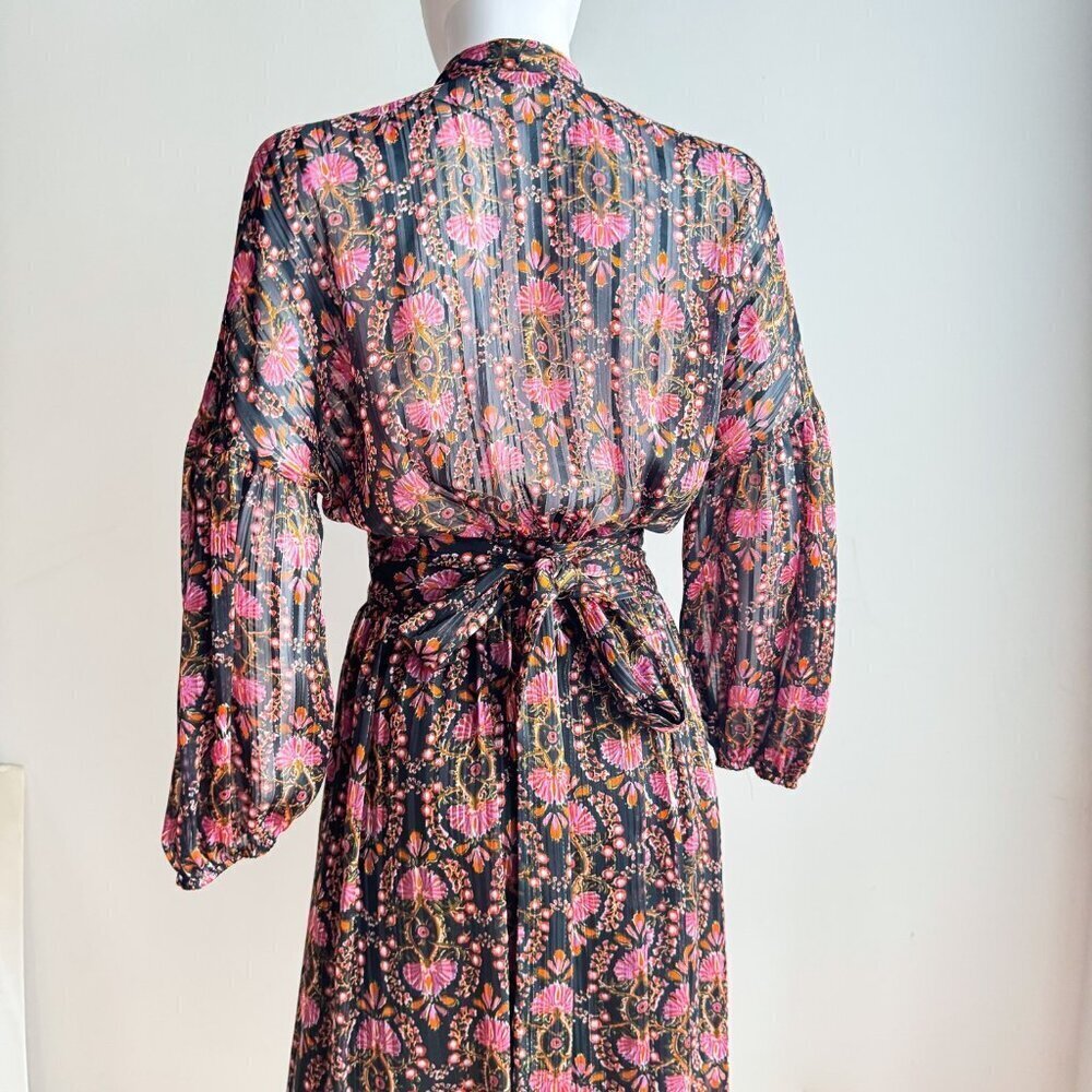 Zara Dark Florals Wrap Long Sleeve Chiffon Maxi Dress S - Picture 7 of 9